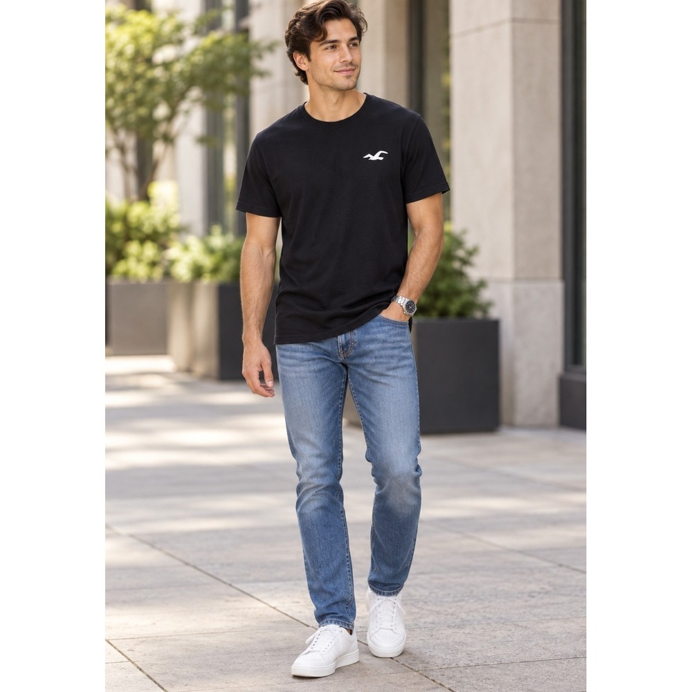 Hollister Must-Have Black Seagull Logo Crew Neck Tall T-Shirt Men's LT